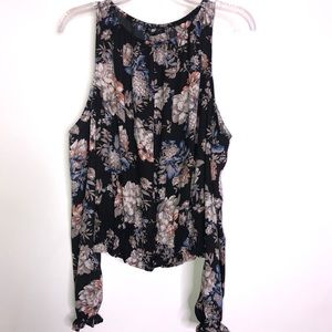 Cold Shoulder  Black Floral Top Size M